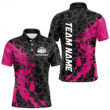 Load image into Gallery viewer, Black And Pink Custom Bowling Tournament Polo Shirts For Men, Bowling Pattern Team Jerseys IPHW8422