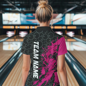 Black And Pink Custom Bowling Tournament Womens Quarter-Zip Shirts, Bowling Team Jerseys IPHW8422