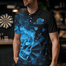 Load image into Gallery viewer, Custom Black And Blue Flame Skull Dart Polo Shirts For Men, Fire Dart Team Shirts IPHW8432