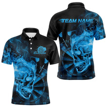 Load image into Gallery viewer, Custom Black And Blue Flame Skull Dart Polo Shirts For Men, Fire Dart Team Shirts IPHW8432
