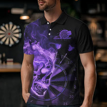 Load image into Gallery viewer, Custom Black And Purple Flame Skull Dart Polo Shirts For Men, Fire Dart Team Shirts IPHW8433