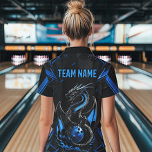 Load image into Gallery viewer, Custom Black And Blue Dragon Bowling Polo Shirts For Women, Dragon Bowling Team Uniform IPHW8639