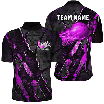 Purple Flame Bowling Ball Customize Bowling Team Shirts, Bowling Tournament Outfits IPHW6481