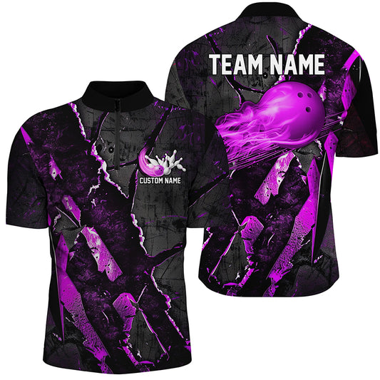Purple Flame Bowling Ball Customize Bowling Team Shirts, Bowling Tournament Outfits IPHW6481