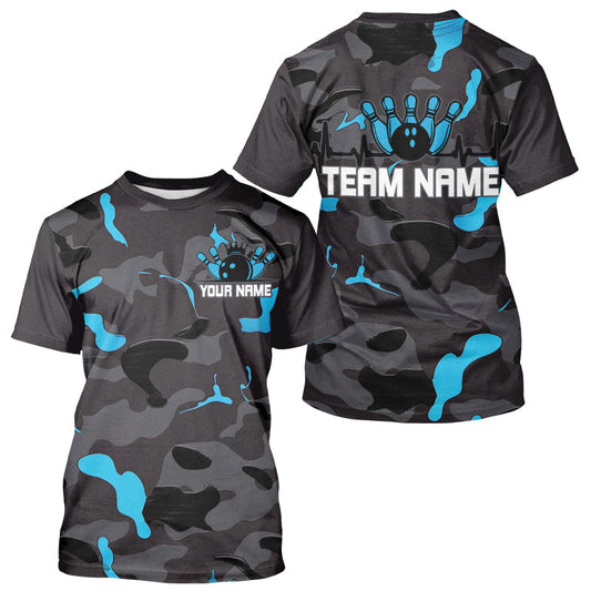 Blue Camo Bowling Pulse Heartbeat Custom Team For Men, Camouflage Bowler Outfit IPHW6488