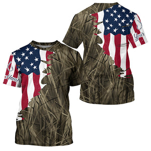 Custom Patriotic Camouflage Long Sleeve Fishing Shirts, Personalized Fishing Jerseys | Brown Camo IPHW6997