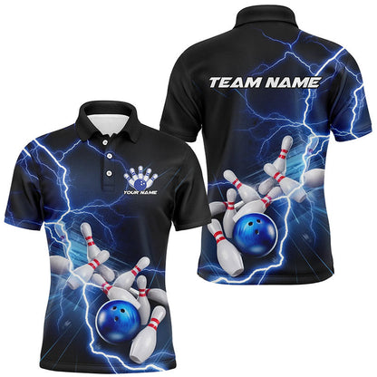 Black And Blue Thunder Lightning Custom Striking Bowling Shirts For Men, Bowling Team Uniform IPHW7540