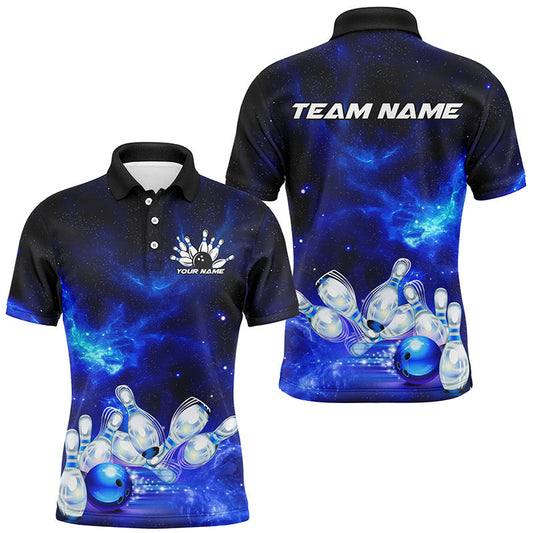 Custom Blue Galaxy Bowling Shirts For Men, Bowling Team Shirts Bowlers Outfits IPHW7546