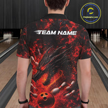 Load image into Gallery viewer, Custom Black And Red Flame Dragon Bowling Men Polo Shirt, Dragon Bowling League Shirt IPHW10277