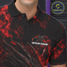 Load image into Gallery viewer, Custom Black And Red Flame Dragon Bowling Men Polo Shirt, Dragon Bowling League Shirt IPHW10277
