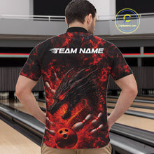 Load image into Gallery viewer, Custom Black And Red Flame Dragon Bowling Men Quarter-Zip Shirt, Dragon Bowling League Shirt IPHW10277