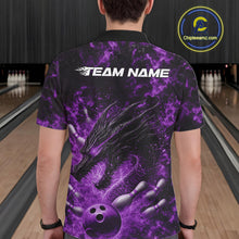 Load image into Gallery viewer, Custom Black And Purple Flame Dragon Bowling Men Polo Shirt, Dragon Bowling League Shirt IPHW10278
