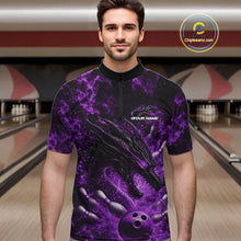 Load image into Gallery viewer, Custom Black And Purple Flame Dragon Bowling Men Quarter-Zip Shirt, Dragon Bowling League Shirt IPHW10278