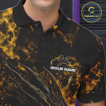 Load image into Gallery viewer, Custom Black And Yellow Flame Dragon Bowling Men Polo Shirt, Dragon Bowling League Shirt IPHW10279