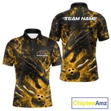 Load image into Gallery viewer, Custom Black And Yellow Flame Dragon Bowling Men Polo Shirt, Dragon Bowling League Shirt IPHW10279