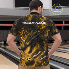 Load image into Gallery viewer, Custom Black And Yellow Flame Dragon Bowling Men Quarter-Zip Shirt, Dragon Bowling League Shirt IPHW10279