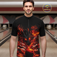 Load image into Gallery viewer, Custom Red Fire Flame Dragon Bowling Jerseys. Dragon Bowling Men Quarter-Zip Shirt IPHW10281