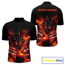 Load image into Gallery viewer, Custom Red Fire Flame Dragon Bowling Jerseys. Dragon Bowling Men Quarter-Zip Shirt IPHW10281