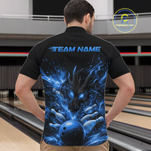 Load image into Gallery viewer, Custom Blue Fire Flame Dragon Bowling Jerseys. Dragon Bowling Men Quarter-Zip Shirt IPHW10282