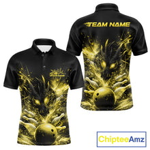 Load image into Gallery viewer, Custom Yellow Fire Flame Dragon Bowling Jerseys. Dragon Bowling Men Polo Shirt IPHW10283