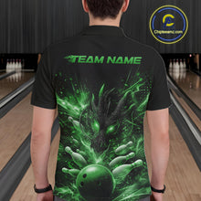 Load image into Gallery viewer, Custom Green Fire Flame Dragon Bowling Jerseys. Dragon Bowling Men Polo Shirt IPHW10284