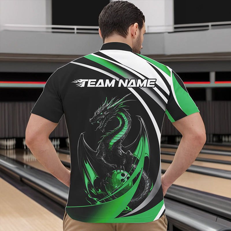 Custom Black And Green Dragon Bowling Jerseys, Dragon Bowling Team Quarter-Zip Shirts For Men IPHW8652