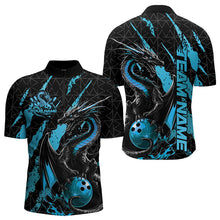 Load image into Gallery viewer, Custom Black And Blue Dragon Bowling Team Quarter-Zip Shirts For Men, Dragon Bowling Jerseys IPHW8925