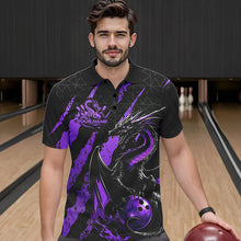 Load image into Gallery viewer, Custom Black And Purple Dragon Bowling Team Polo Shirts For Men, Dragon Bowling Jerseys IPHW8926