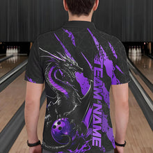 Load image into Gallery viewer, Custom Black And Purple Dragon Bowling Team Polo Shirts For Men, Dragon Bowling Jerseys IPHW8926
