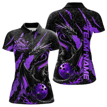 Load image into Gallery viewer, Custom Black And Purple Dragon Bowling Team Polo Shirts For Women, Dragon Bowling Jerseys IPHW8926