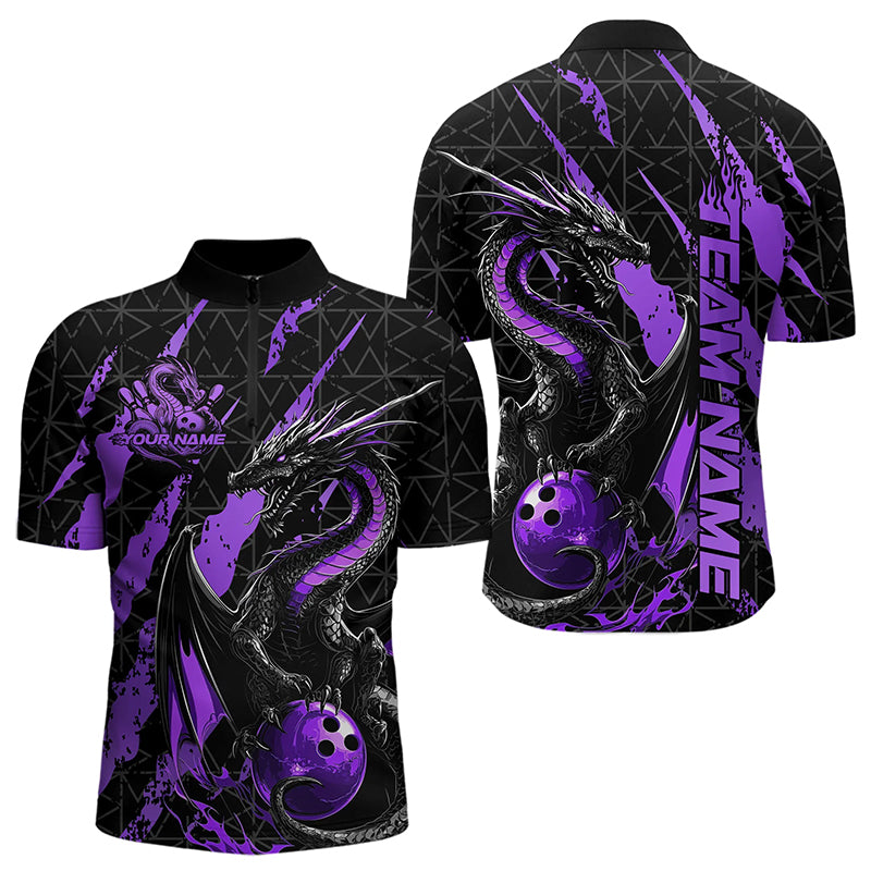 Custom Black And Purple Dragon Bowling Team Quarter-Zip Shirts For Men, Dragon Bowling Jerseys IPHW8926