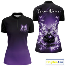 Load image into Gallery viewer, Custom Purple Butterfly Bowling Women Quarter-Zip Shirt, Bowling Tournament Team Shirt IPHW11033
