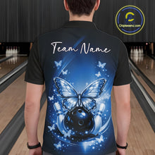 Load image into Gallery viewer, Custom Blue Butterfly Bowling Men Polo Shirt, Bowling Tournament Team Shirt IPHW11034