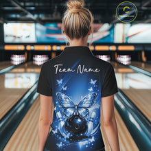 Load image into Gallery viewer, Custom Blue Butterfly Bowling Women Quarter-Zip Shirt, Bowling Tournament Team Shirt IPHW11034