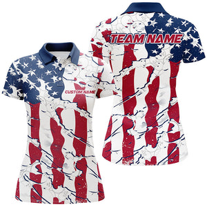 Bowling Ball Pattern American Flag Custom Ladies Bowling Team Shirts, Patriotic Bowling Jerseys IPHW6493