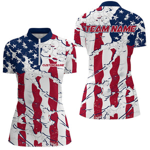 Bowling Ball Pattern American Flag Custom Ladies Bowling Team Shirts, Patriotic Bowling Jerseys IPHW6493