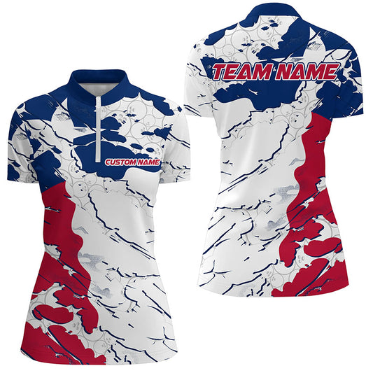 Bowling Ball Pattern Texas Flag Custom Ladies Bowling Team Shirts, Patriotic Bowling Jerseys IPHW6494