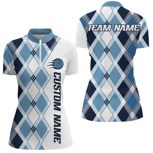 Blue Argyle Custom Bowling Shirts For Women, Bowling Tournament Team Jerseys IPHW6500