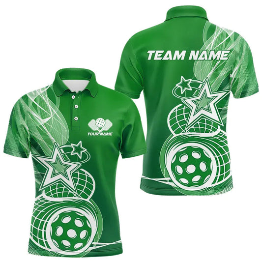 Custom Green Pickleball Star Polo Shirts For Men, Outdoor Pickleball Team Uniform IPHW8209