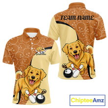 Load image into Gallery viewer, Custom Cute Funny Golden Retriever Dog Bowling Men Polo Shirts, Dog Lovers Bowling Shirt IPHW10285