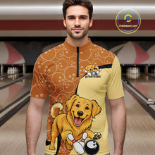 Load image into Gallery viewer, Custom Cute Funny Golden Retriever Dog Bowling Men Quarter-Zip Shirts, Dog Lovers Bowling Shirt IPHW10285