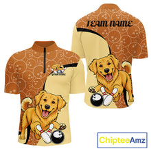 Load image into Gallery viewer, Custom Cute Funny Golden Retriever Dog Bowling Men Quarter-Zip Shirts, Dog Lovers Bowling Shirt IPHW10285