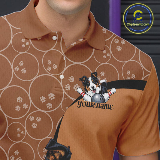 Custom Cute Funny Border Collie Dog Bowling Men Polo Shirts, Dog Lovers Bowling Shirt IPHW10287