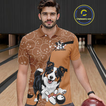Load image into Gallery viewer, Custom Cute Funny Border Collie Dog Bowling Men Polo Shirts, Dog Lovers Bowling Shirt IPHW10287