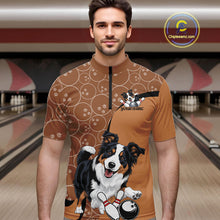 Load image into Gallery viewer, Custom Cute Funny Border Collie Dog Bowling Men Quarter-Zip Shirts, Dog Lovers Bowling Shirt IPHW10287