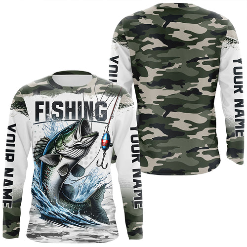 Bass Fishing Camo Custom Long Sleeve Fishing Shirts, Personalized Bass Fishing Jerseys IPHW5799