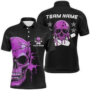 Personalized Multi-Color Bowling Skull Polo, Quarter-Zip Shirts For Bowling Team, Bowling Outfits For Bowlers IPHW5915