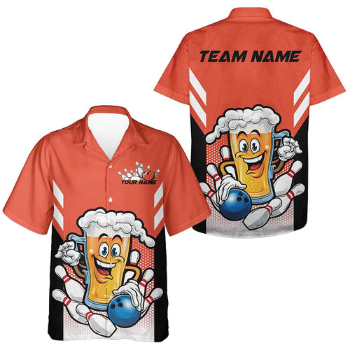 Custom Funny Beer Bowling Hawaiian Shirts For Men And Women, Orange Bowling Team Bowling League Shirt IPHW8931