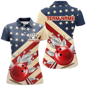 Vintage American Flag Custom Bowling Team Shirt For Women, Retro Patriotic Bowling Jersey IPHW6515