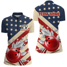 Load image into Gallery viewer, Vintage American Flag Custom Bowling Team Shirt For Women, Retro Patriotic Bowling Jersey IPHW6515